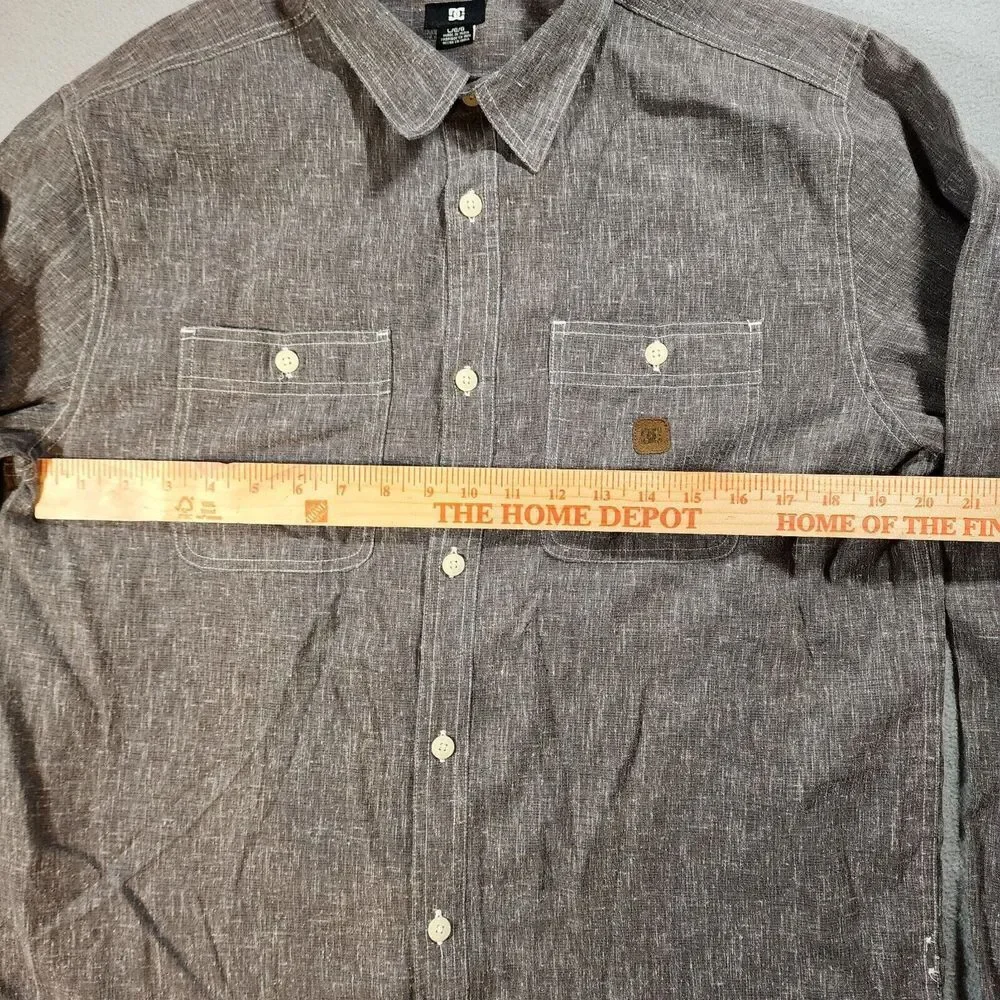 DC Shoes Button Shirt Large‎ Long Sleeve Pocket Logo Modern Gray Grey Heathered